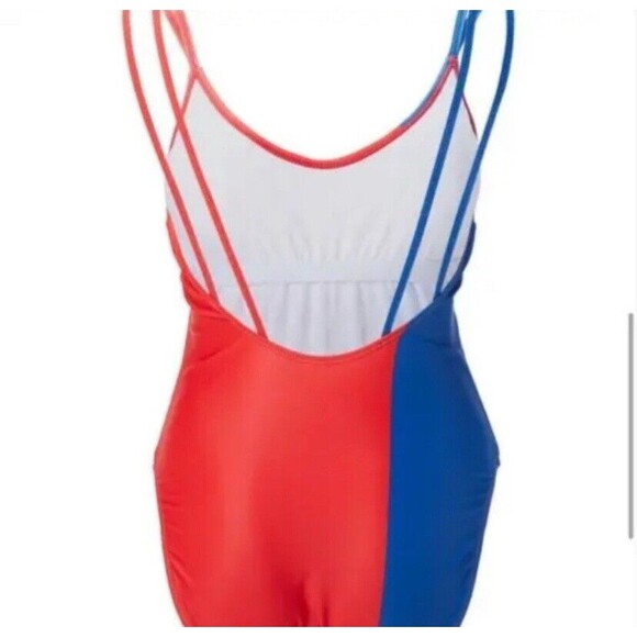 Juicy Couture Swimsuit Size L Colorblock One Piece Red Blue Scoop Back Strappy - Picture 2 of 16